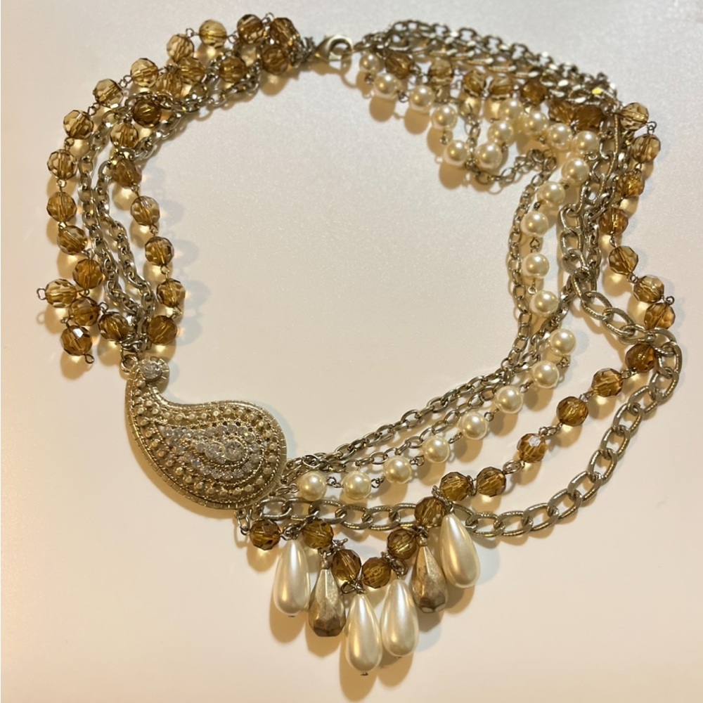 Banana Republic Paisley Pearl Layered Bib Necklace